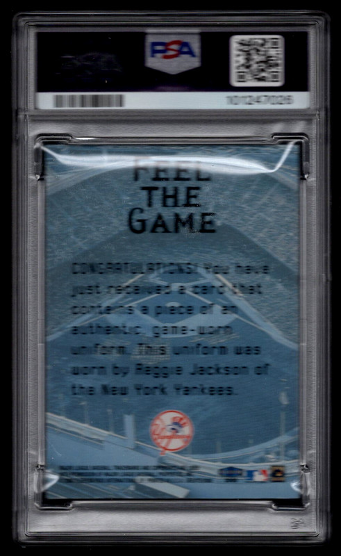 REGGIE JACKSON 2000 FLEER GREATS YANKEES CLIPPINGS GAME USED WORN PATCH PSA 8 view 2