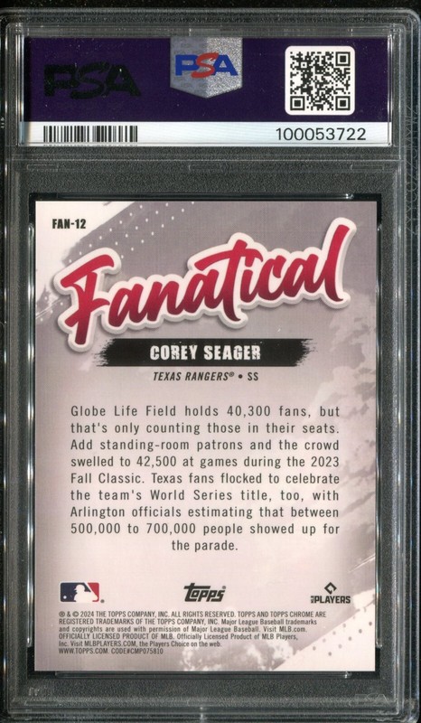 PSA 9 2024 Topps Chrome Fanatical Red Refractor Corey Seager /5 Texas Rangers view 2