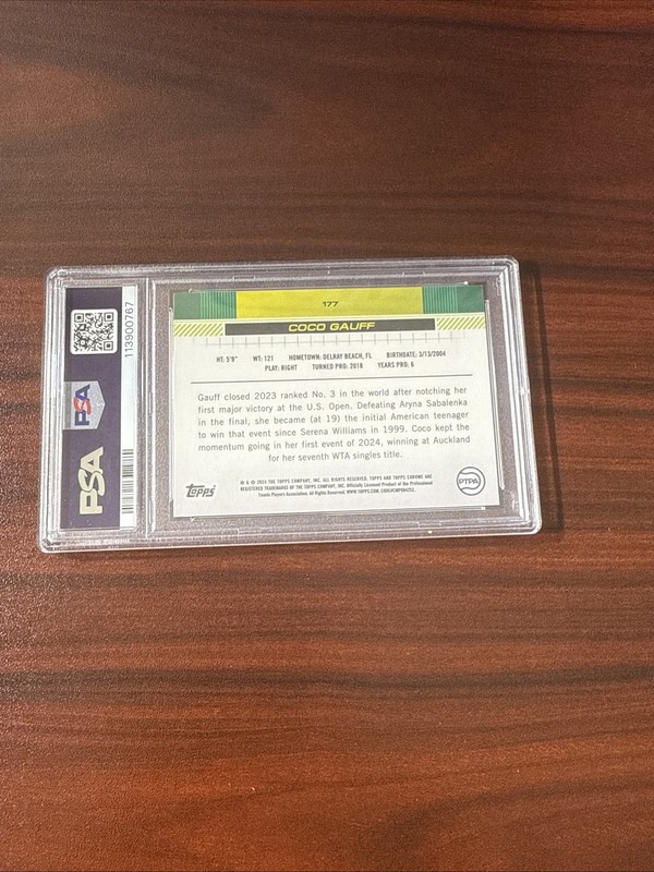 2024 Topps Chrome Tennis Coco Gauff Green Sapphire /125 PSA 10 SP #177 view 2