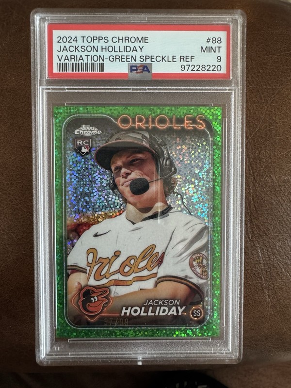 Jackson Holliday 2024 Topps Chrome Image Variation Green Speckle /99 PSA 9 view 1