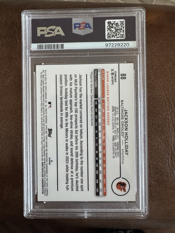 Jackson Holliday 2024 Topps Chrome Image Variation Green Speckle /99 PSA 9 view 2