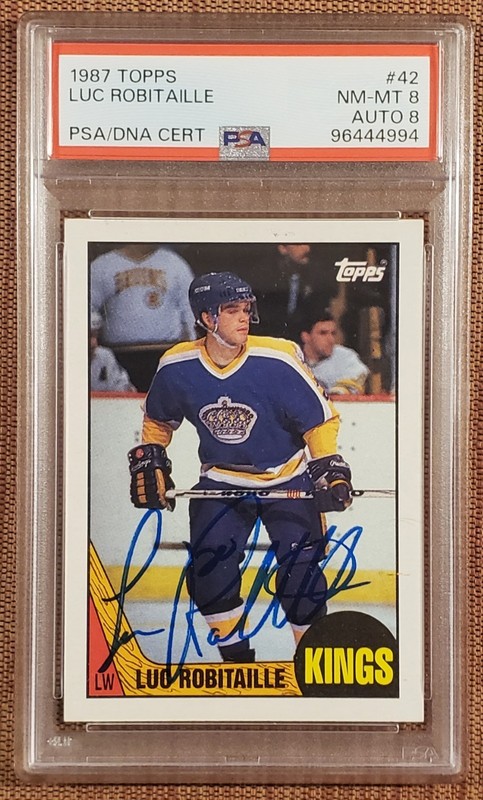 1987 Topps #42 Luc Robitaille LA Kings Rookie Hockey Card PSA 8/DNA 8 RC Auto