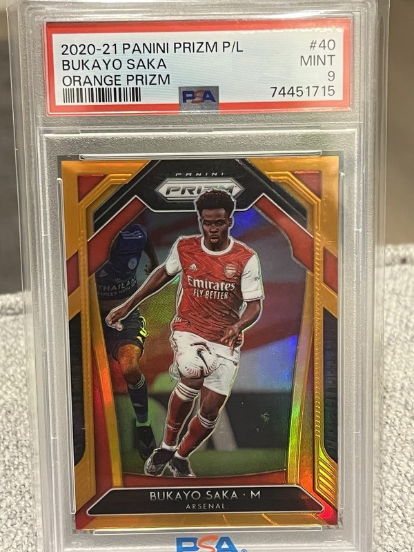 2020-21 Panini Prizm EPL Bukayo Saka Orange /25 Arsenal PSA 9 #40