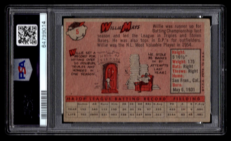 ORIGINAL WILLIE MAYS 1958 TOPPS BASEBALL CARD #5 PSA 4 VG-EX HOF SF GIANTS ' view 2