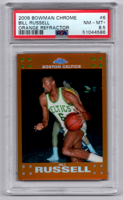 BILL RUSSELL 2008 BOWMAN CHROME ORANGE REFRACTOR BASKETBALL CARD #6 PSA 8.5 /199