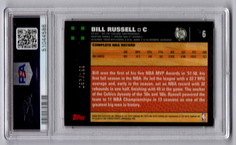 BILL RUSSELL 2008 BOWMAN CHROME ORANGE REFRACTOR BASKETBALL CARD #6 PSA 8.5 /199 view 2