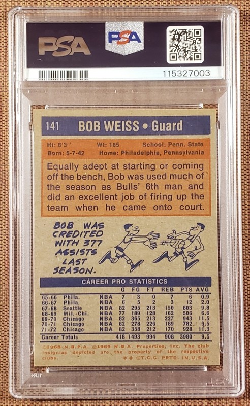1972 Topps #141 Bob Weiss Chicago Bulls Vintage Original Basketball Card PSA 7 view 2
