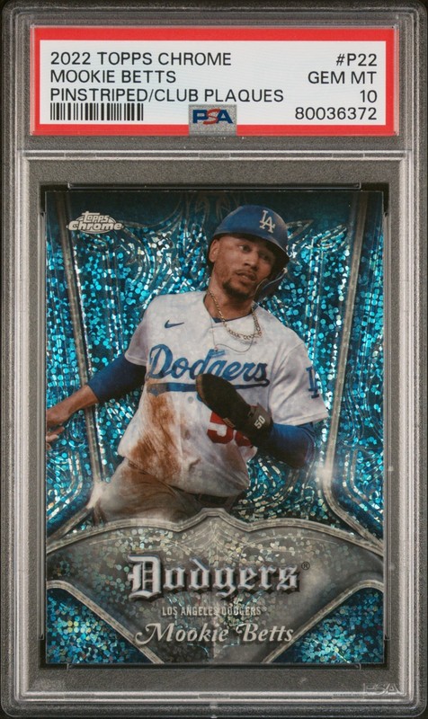 2022 Topps Chrome Mookie Betts #P22 Pinstriped Club Plaques Graded PSA 10