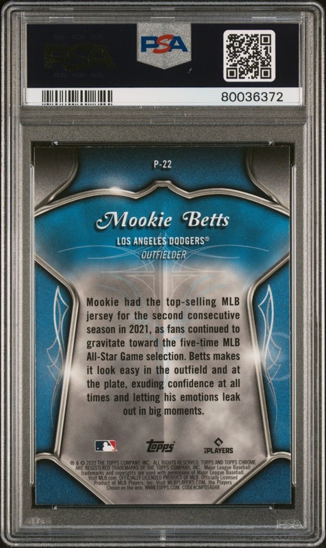2022 Topps Chrome Mookie Betts #P22 Pinstriped Club Plaques Graded PSA 10 view 2