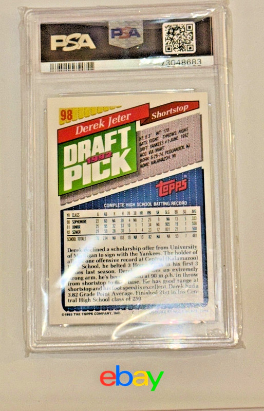 1993 Topps Gold #98 Derek Jeter (RC) Rookie Card ~ PSA 8 view 2