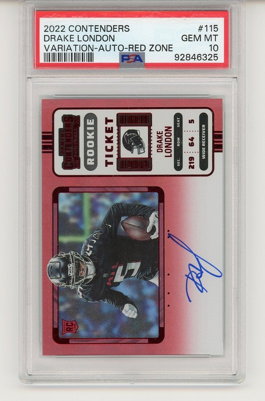 Drake London 2022 Contenders Football Rookie Redzone Horizontal SP Auto PSA 10