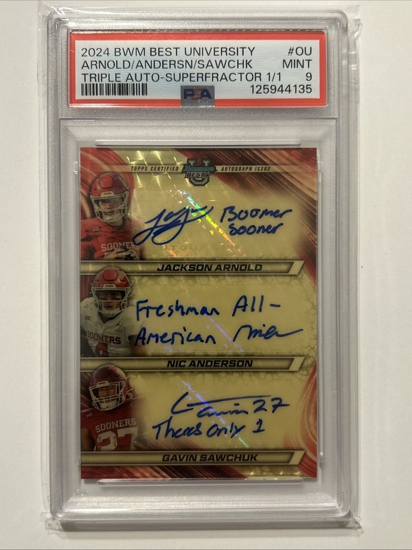 2024 Bowman Best U Triple Auto Superfractor 1/1 PSA 9 Arnold/Anderson/Sawchuk