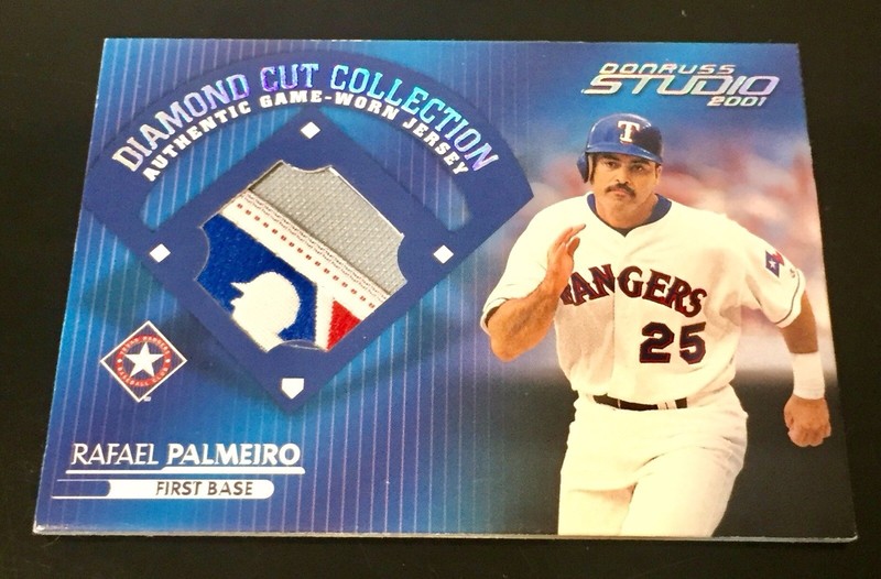 2001 Studio Rafael Palmeiro MLB Logoman Shield Patch Diamond Cut 42/75 Rangers view 1