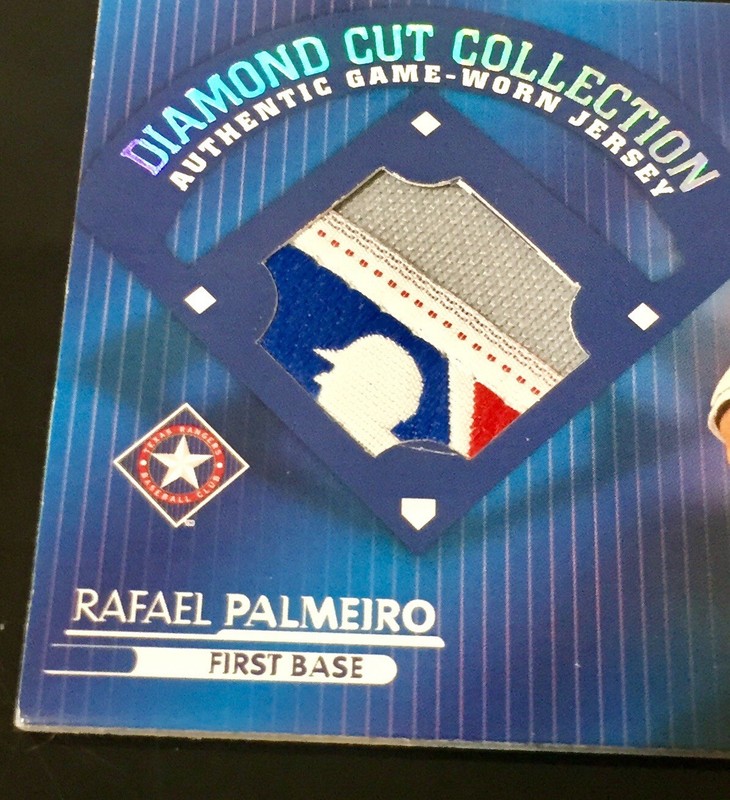 2001 Studio Rafael Palmeiro MLB Logoman Shield Patch Diamond Cut 42/75 Rangers view 2