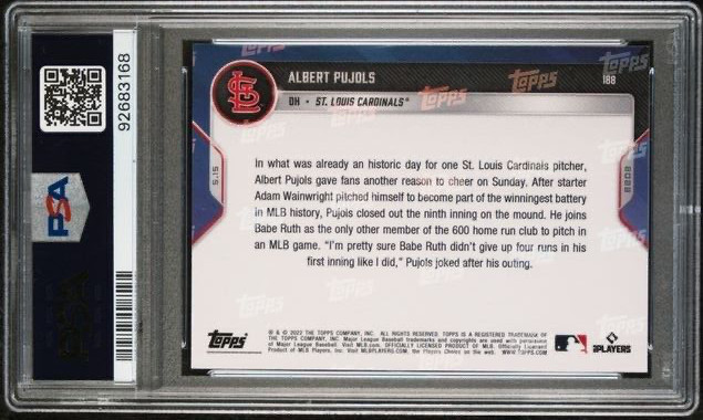 ALBERT PUJOLS * PSA 9 * 2022 TOPPS NOW * MLB PITCHING DEBUT * #188 CARDINALS view 2