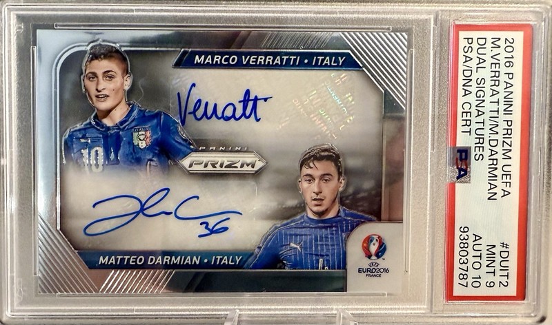 2016 Panini Prizm UEFA Euro Dual Signatures Verratti & Darmian PSA 9 Auto 10