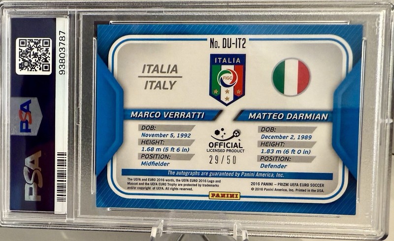 2016 Panini Prizm UEFA Euro Dual Signatures Verratti & Darmian PSA 9 Auto 10 view 2