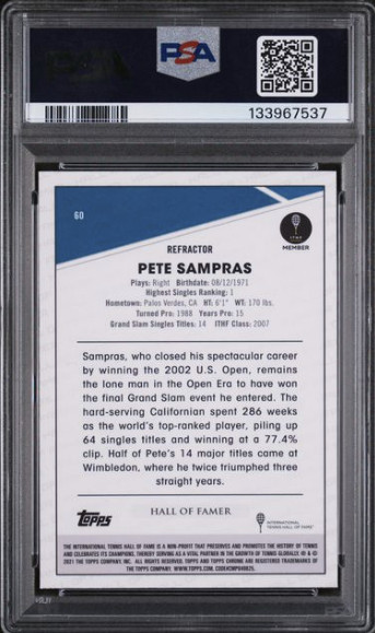 2021 Topps Chrome Tennis Pete Sampras Refractor PSA 10 Gem MT view 2