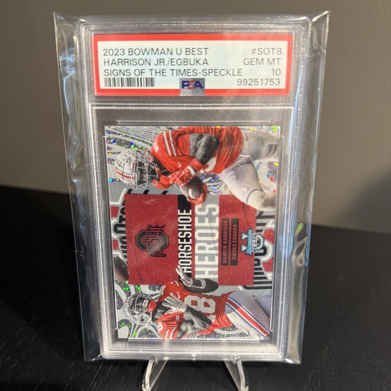 2023 Bowman U Best Harrison Jr./Egbuka  Signs of the Times Speckle - OSU  PSA 10