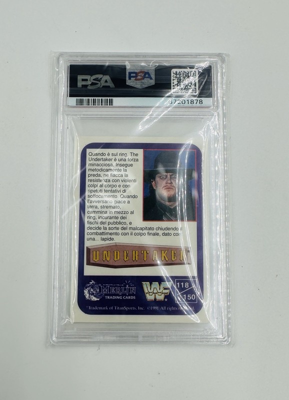 1991 Merlin Italian WWF The Undertaker Rookie Card RC #118 PSA 7 view 2