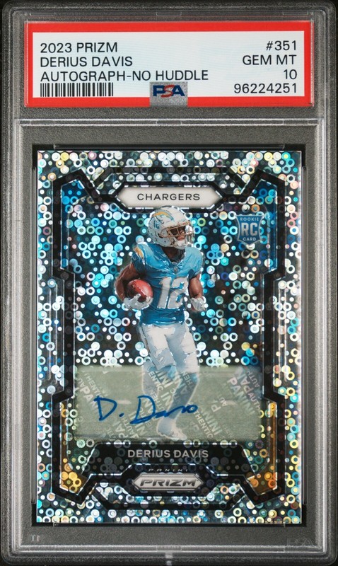 2023 Prizm No Huddle Derius Davis RC SILVER PRIZM DISCO AUTO LA CHARGERS PSA 10
