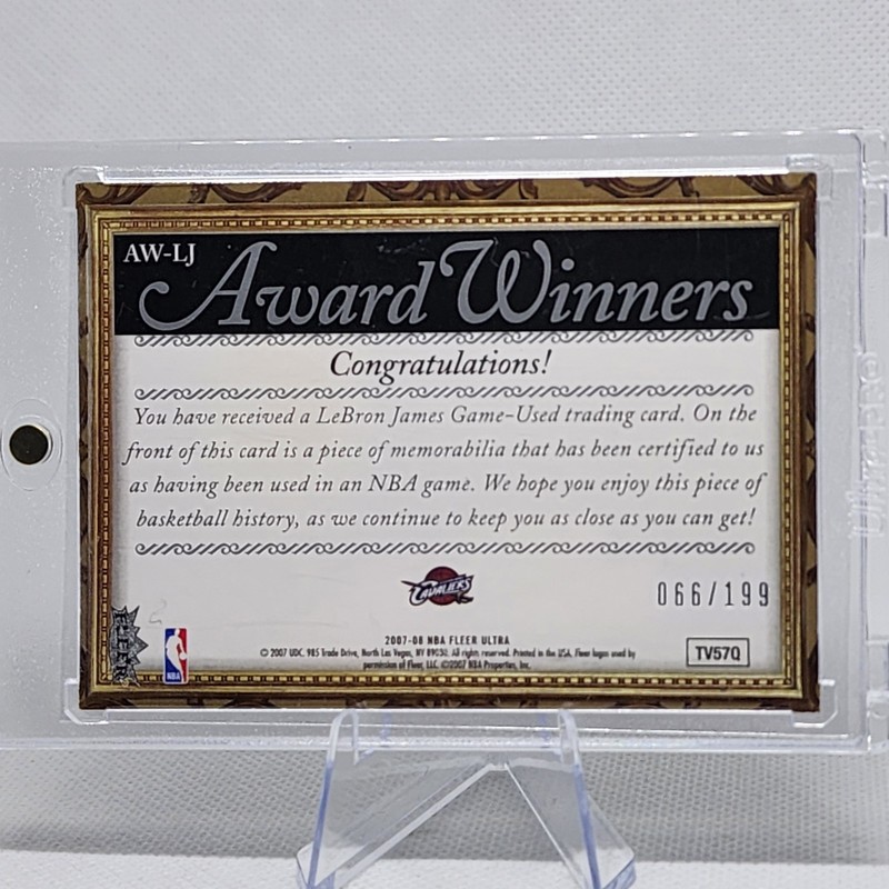 LeBron James 2007-08 Fleer Ultra Award Winners Game Used Jersey /199 Cavaliers view 2