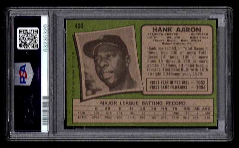 HANK AARON 1971 TOPPS BASEBALL CARD #400 PSA GRADED 5 EXCELLENT BRAVES HOF view 2