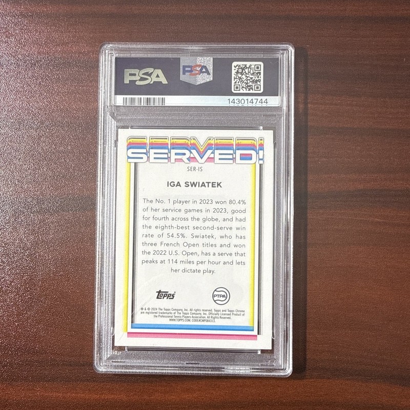 2024 Topps Chrome Tennis Iga Swiatek Served! Orange Refractor 12/25 PSA 10 SSP view 2