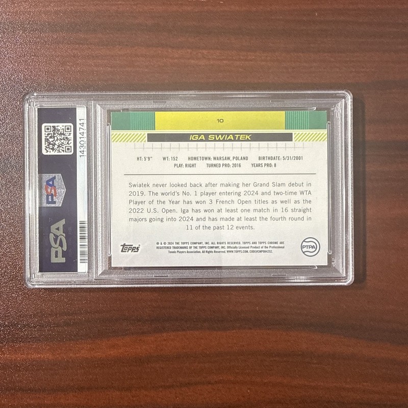 Iga Swiatek 2024 Topps Chrome Tennis #10 Pink Geometric Refractor 05/65 PSA 10 view 2
