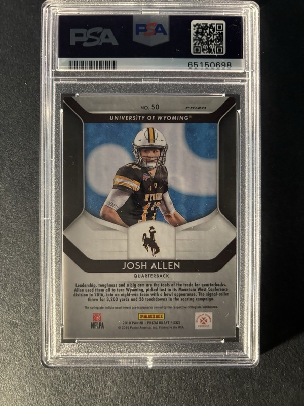 2019 Panini Prizm Josh Allen #50 Pink Pulsar PSA 8 view 2