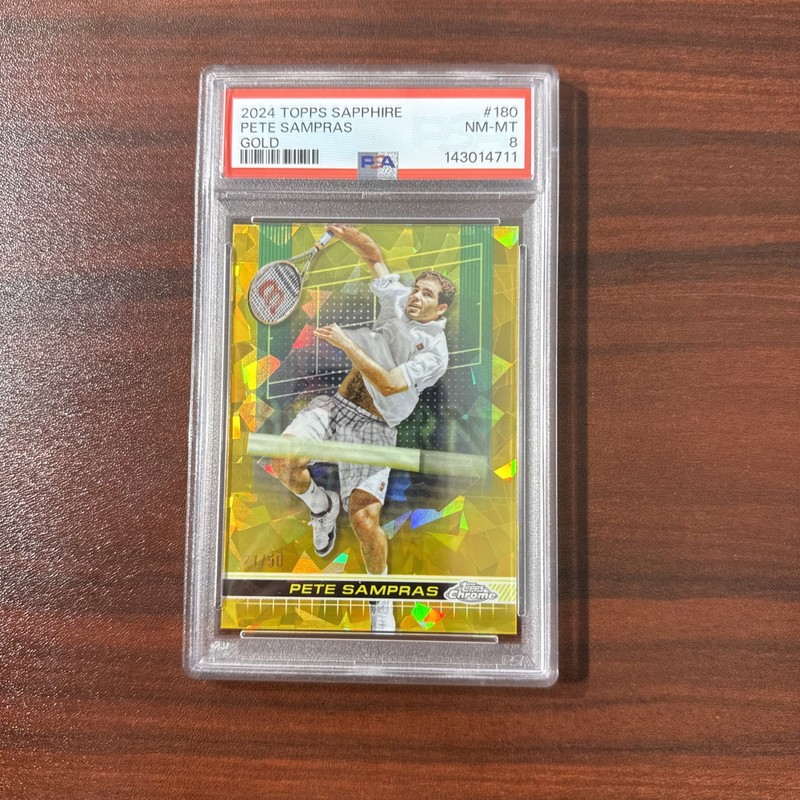 2024 Topps Chrome Tennis Pete Sampras Gold Sapphire 21/50 PSA 8 SSP #180