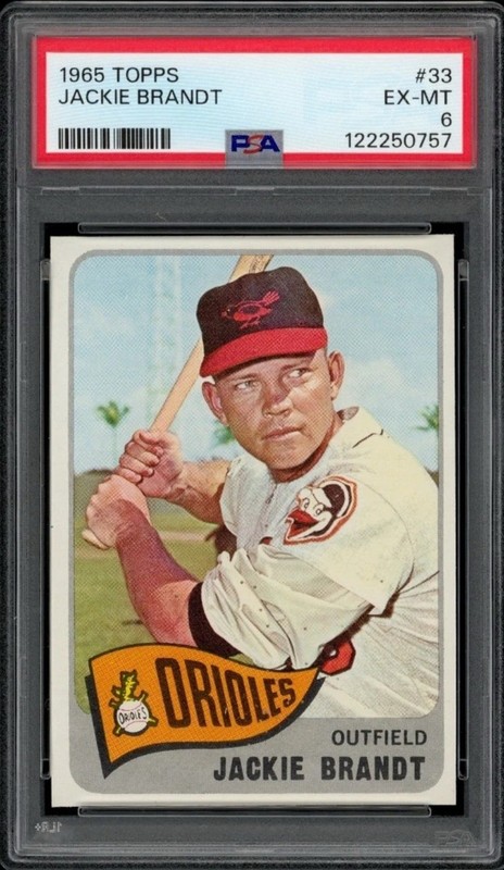 1965 TOPPS JACKIE BRANDT 33 PSA 6 Graded Baseball Card Vintage BALTIMORE ORIOLES