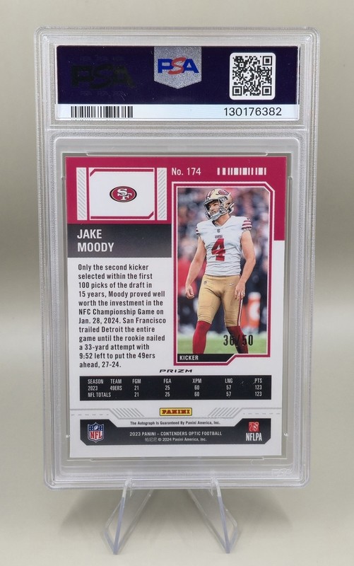 2023 Contenders Optic Jake Moody Rookie Ticket Auto Orange Prizm /50 PSA 8 RC 🔥 view 2