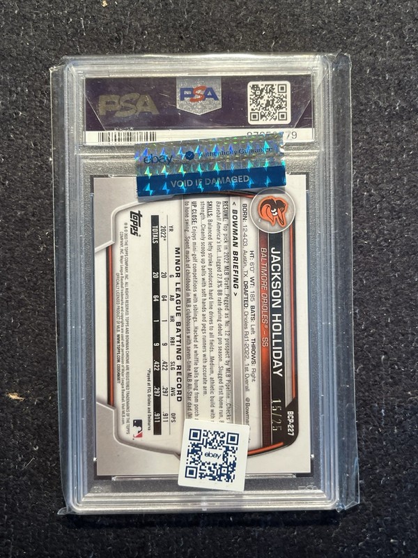 2023 Bowman Chrome BCP227 Jackson Holliday Orange Shimmer /25 PSA 10 Color Match view 2