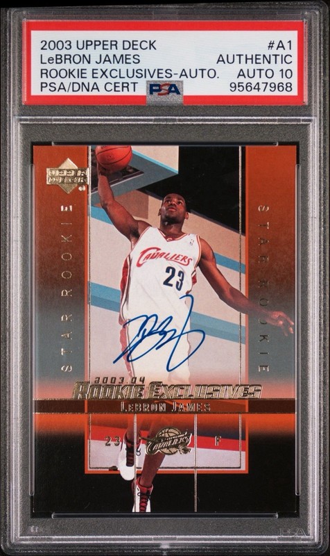 2003-04 UPPER DECK ROOKIE EXCLUSIVES AUTO LEBRON JAMES ROOKIE PSA AUTH / AUTO 10