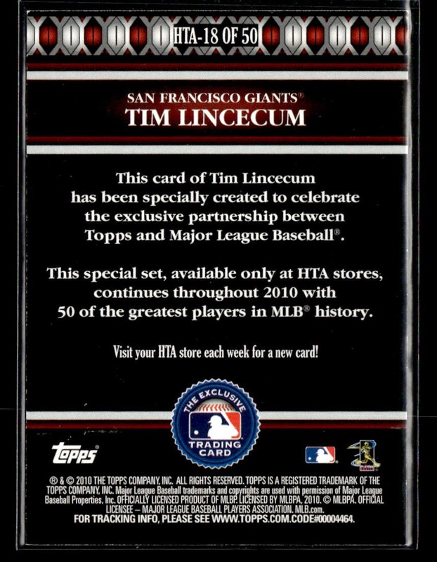 2010 Topps Logoman HTA #HTA-18 Tim Lincecum Card San Francisco Giants view 2