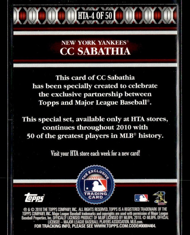 2010 Topps Logoman HTA #HTA-4 CC Sabathia Card New York Yankees view 2