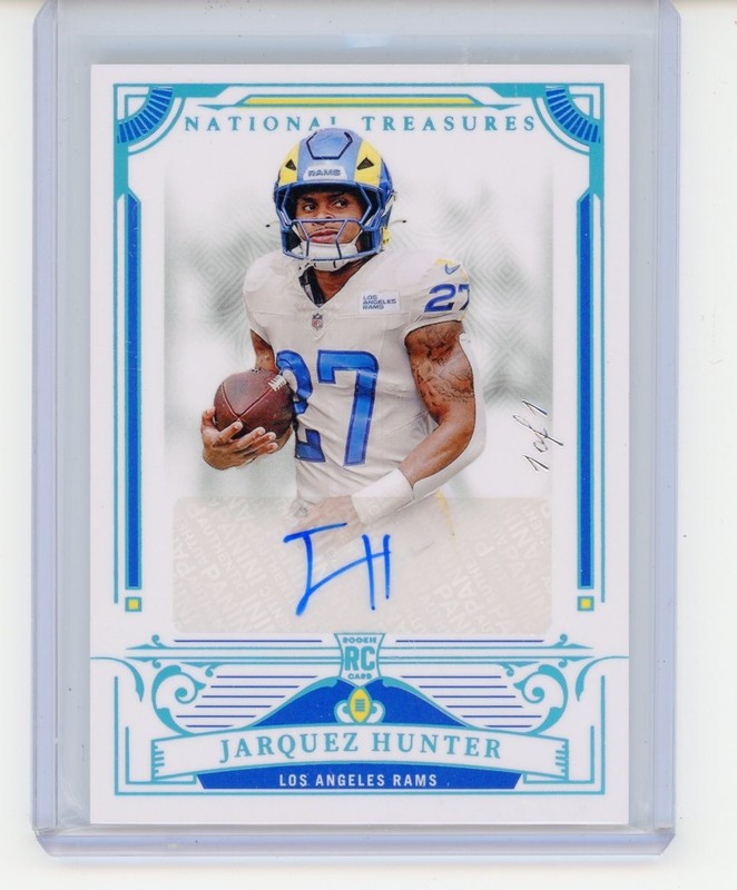 Jarquez Hunter 2025 National Treasures Football Rookie Platinum Auto #1/1 Rams