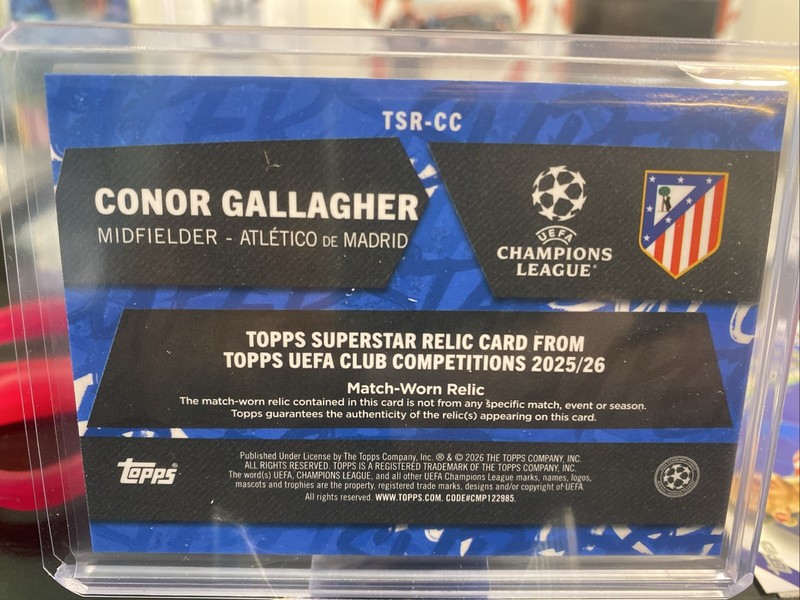 2026 Topps Uefa Club Competition Superstar Relic Match Worn Connor Gallagher /99 view 2