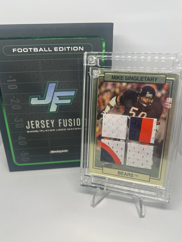 JERSEY FUSION FOOTBALL MIKE SINGLETARY 1992 BEARS GAME USED JERSEY CARD 4/25