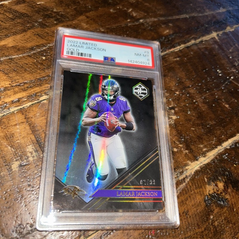 2022 Panini Limited Gold Lamar Jackson /99 Baltimore Ravens  PSA 8 2 Time MVP!