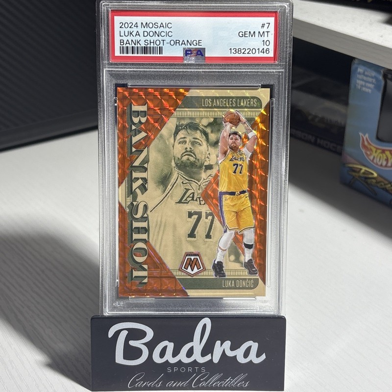 2024-25 Panini Mosaic #7 Luka Doncic - Bank Shot Orange Mosaic Prizm /49 PSA 10