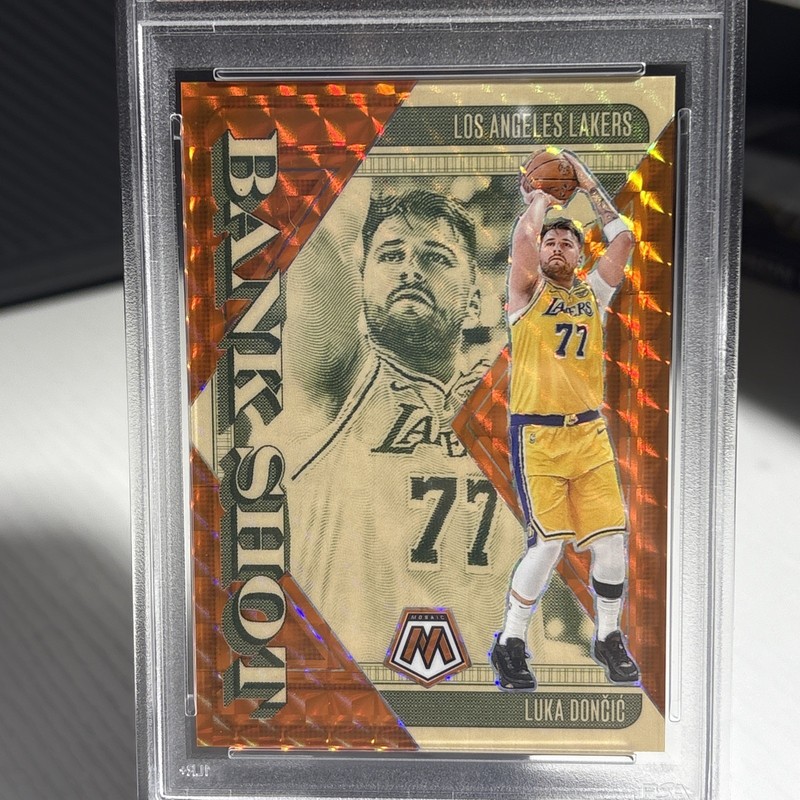 2024-25 Panini Mosaic #7 Luka Doncic - Bank Shot Orange Mosaic Prizm /49 PSA 10 view 2