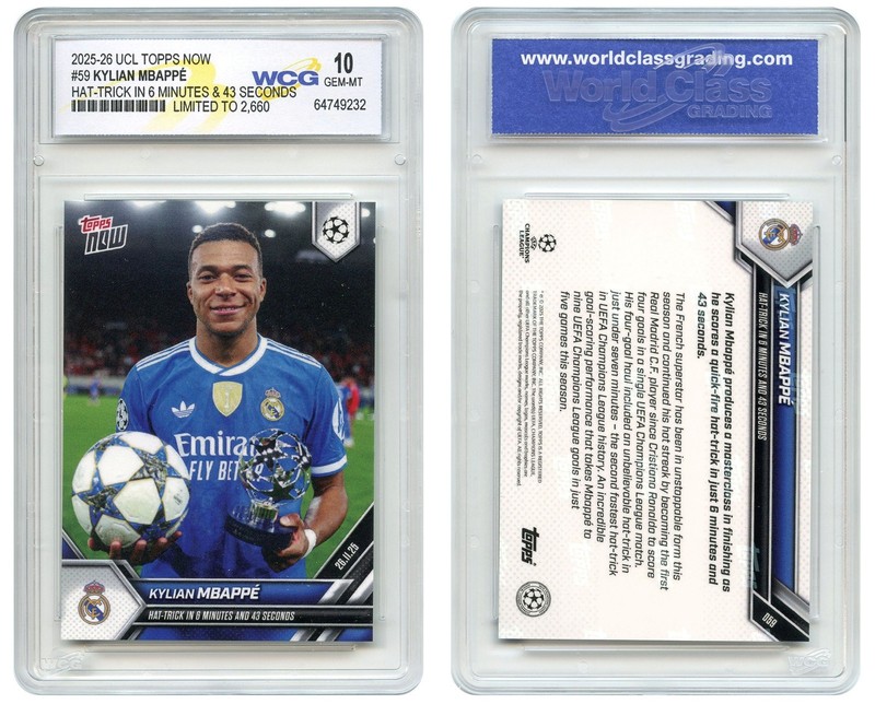 2025-26 Topps UCL KYLIAN MBAPPE Hat Trick Four-Goal Haul Card #59 GEM-MINT 10