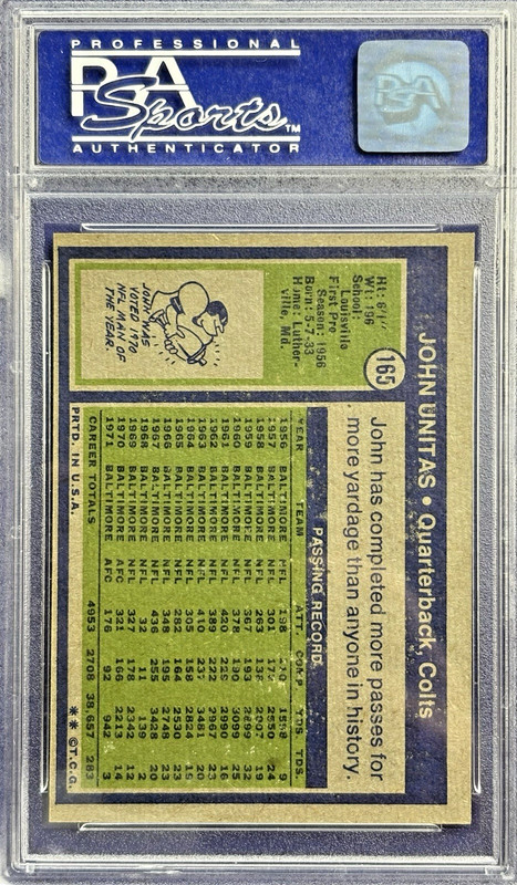 🔥🏈 1972 Topps #165 Johnny Unitas – PSA 7 NM Colts HOF Vintage Football 🔥 view 2