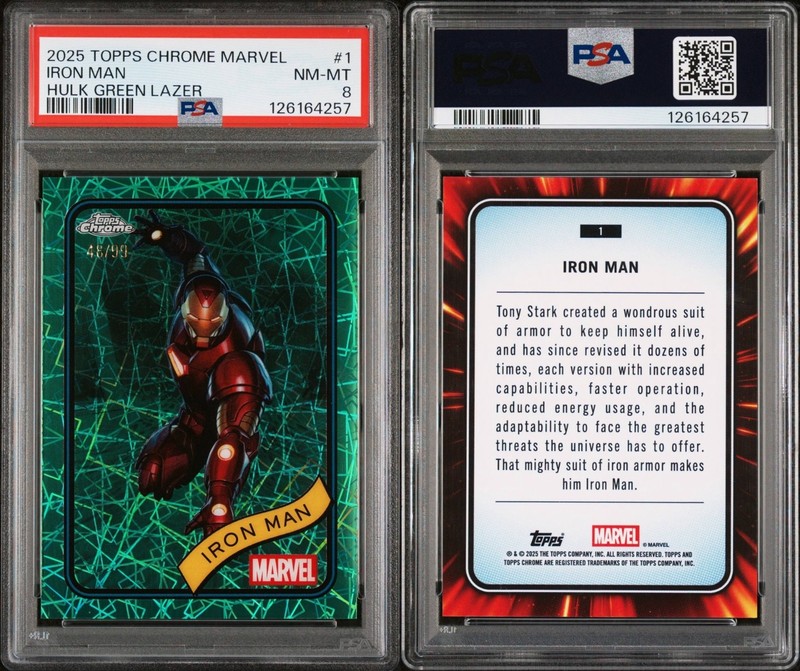 2025 Topps Chrome Marvel Iron Man Hulk Green Lazer PSA 8