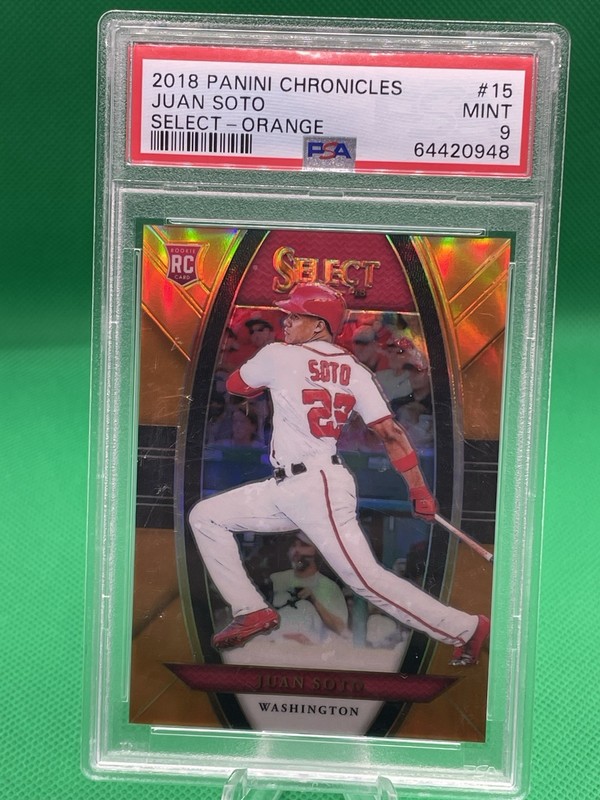 2018 Panini Chronicles - Select Juan Soto #15 Orange Prizm /199 (RC) PSA 9