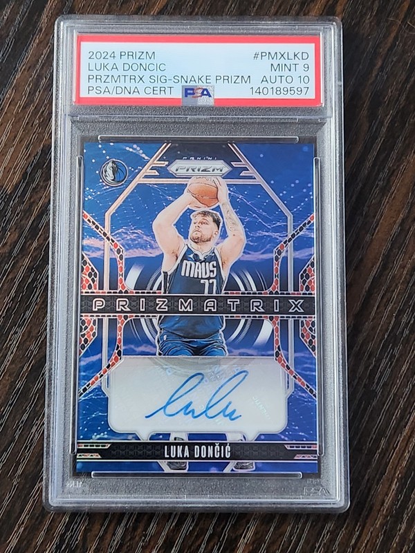 2024 Panini Prizm Luka Doncic Prizmatrix Signatures Snake Prizm /15 PSA 9/10