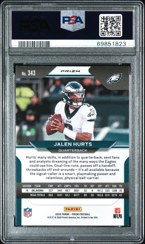 PSA 9 2020 Panini Prizm Jalen Hurts Green Rookie RC #343 view 2