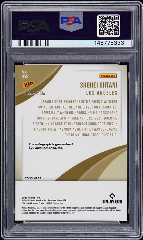2022 Panini National Vip #46 Shohei Ohtani Auto-Tiger Stripes 1/1 PSA 9 view 2